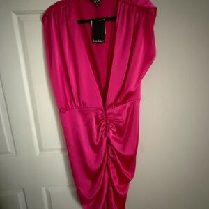 Nicole Miller Pink Asymmetrical Ruched Cocktail Dress